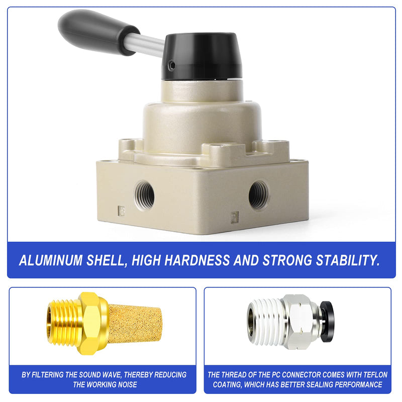 [Australia - AusPower] - TAILONZ PNEUMATIC Rotary Lever Hand Valve HV-02 1/4”NPT Air Flow Control 3 Position 4 Way 1/4" NPT 