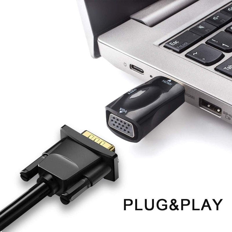 [Australia - AusPower] - HDMI to VGA Adapter Converter with 3.5mm Audio Jack Cable,4K HDMI to VGA Converter Male to Female Gold-Plated Connector for Laptop,PC, Desktop,Monitor, Projector,HDTV,DVD HDTOVGA3.5 