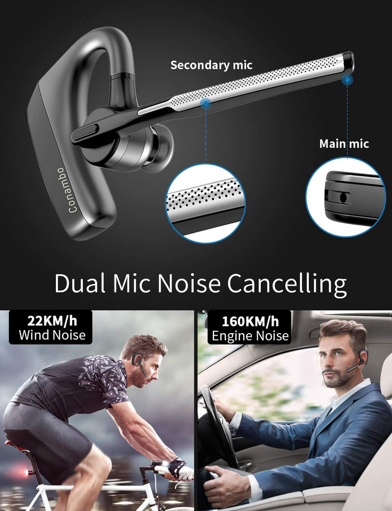 [Australia - AusPower] - CONAMBO Bluetooth Headset V5.1, 16 Hrs HD Talktime CVC8.0 Dual Mic Noise Cancelling Hands Free Bluetooth Earpiece for Cell Phone iPhone Android Driving Business Office 