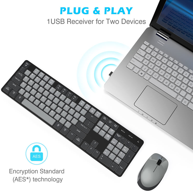 [Australia - AusPower] - POWZAN Wireless Keyboard and Mouse, Ultra Slim Compact Full Size Wireless Keyboard and Mouse Combo 2.4G Ultra-Thin Sleek Design for Windows, Mac, Computer, Desktop, PC, Notebook - (Black Gray) Black Grey 
