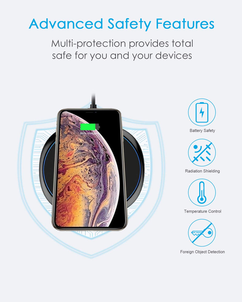 [Australia - AusPower] - NANAMI Fast Wireless Charger, 7.5W Qi Certified Charging Pad with QC3.0 Adapter USB Charger for iPhone 13/13 pro/12/11/XS Max/XR/X/8 Plus/Airpods 2,10W Compatible Samsung S21 S20 S10 S9/Note 20Ultra Black 