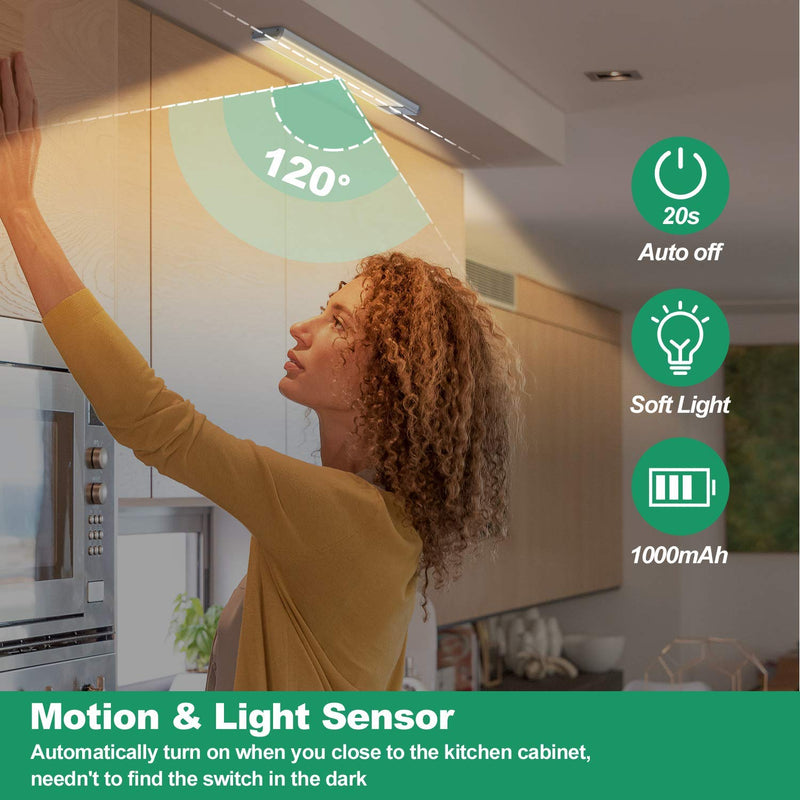 [Australia - AusPower] - Led Under Cabinet Lighting Motion Sensor Under Counter Light with 1000mah Rechargeable Battery, 30 LEDs Wireless Cabinet Lighting for Kitchen, Drawer, Warm White 2Pack 8inch-30LED 