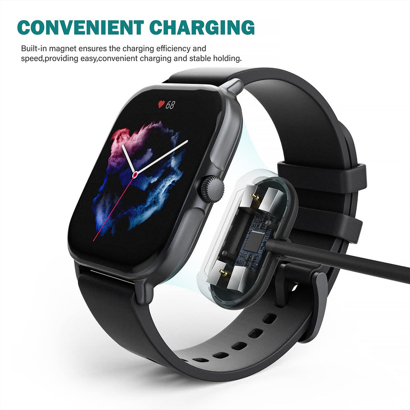 [Australia - AusPower] - TUSITA Charger Compatible with Amazfit GTR 3, GTR 3 Pro, GTS 3 - USB 2 Pins 18.5mm 0.73inch Charging Cable 3.3ft 100cm - Smartwatch Accessories 1 PACK cable 