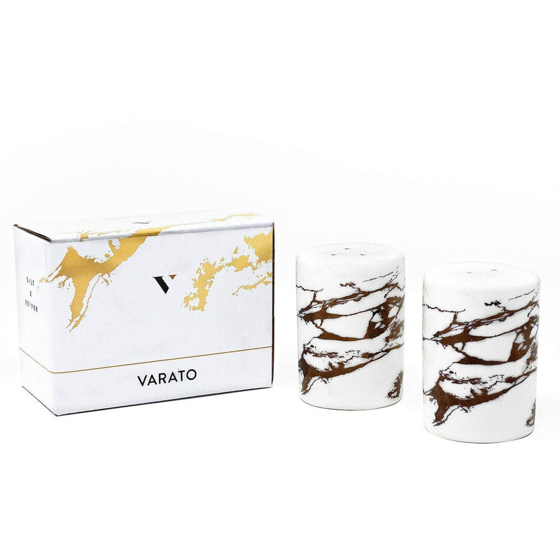 [Australia - AusPower] - Varato Design Gold Ceramic Salt and Pepper Shakers with Lids - Modern Salt and Pepper Shaker Set Gold Marble 