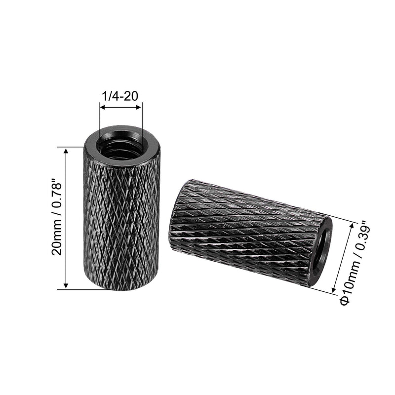 [Australia - AusPower] - uxcell 1/4-20 x 10mm x 20mm Aluminum Alloy Hand Screw Nuts Diamond Knurl Knurled Camera Tripod Pass Hole Nut Black 2pcs 