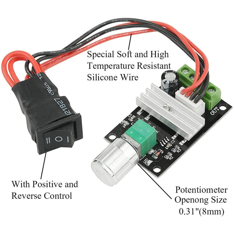 [Australia - AusPower] - DC Motor Speed Controller PWM 1203BB 6V12V24V 3A 80W speed adjustable reversible pulse forward and reverse control switch button (2PCS) 