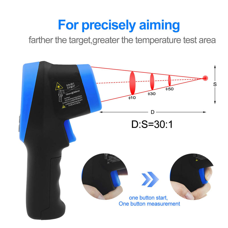 [Australia - AusPower] - Infrared Thermometer,High Temp Thermometer Pyrometer -58℉- 2732℉ (-50℃ to 1500℃),30:1 Distance Spot Ratio,AP-2732 Non-Contact Digital Dual Laser Pointers Flashlight IR Temperature Gun【NOT for Human】 AP-2732 Blue 