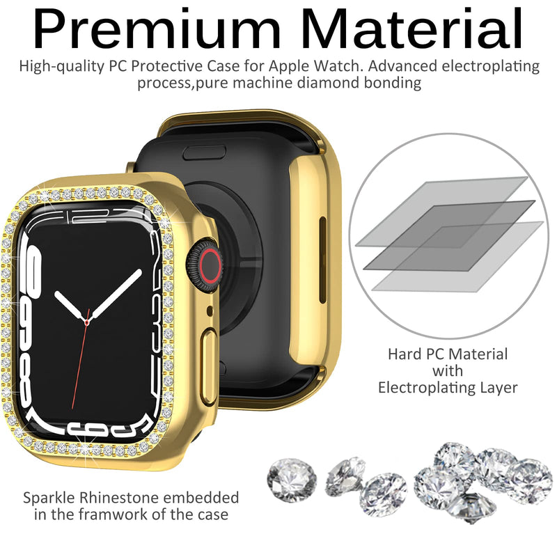 [Australia - AusPower] - Miimall Compatible with Apple Watch 45mm Bling Case Cover Apple Watch Series 7 Crystal Diamonds Shockproof Protective Cover PC Electroplating Bumper Frame Case for Apple Watch 7 45mm Woman(Gold) Gold 