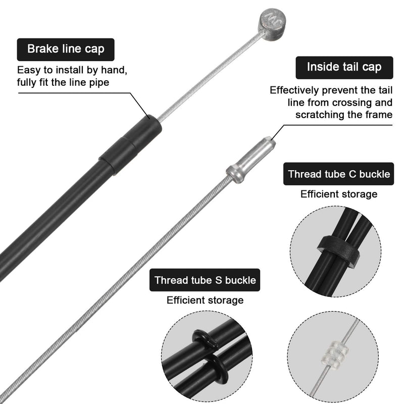 [Australia - AusPower] - Bike Brake Cable Housing Kit Includes 1 Set Bicycle Brake Line, 2 Pieces V Bike Brake Noodle Cable Guide Pipe and 2 Pieces Plastic Hoses for Road Mountain Bicycle Cycling (Black Brake Line) Black Brake Line 