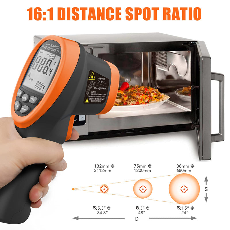 [Australia - AusPower] - Infrared Thermometer Gun - BTMETER 985C Non Contact 16:1 IR Laser Temperature Gun Digital Instant Read -50℃~800℃(-58℉~1472℉) for Food Cooking Kitchen Grilling HAVC(NOT for Human Temp Test) 