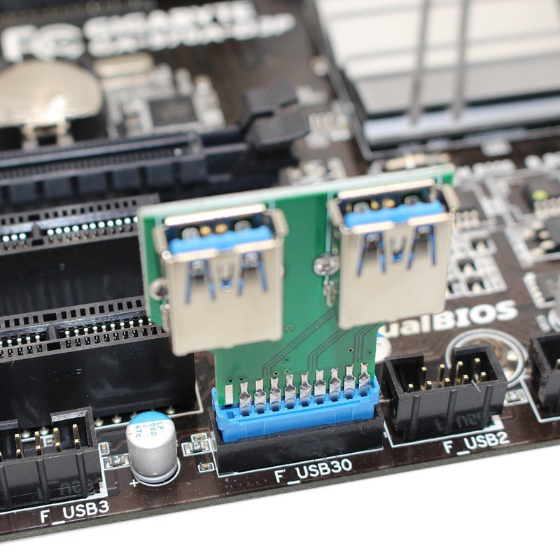 [Australia - AusPower] - SinLoon 2 Ports USB 3.0 Female to USB3.0 Motherboard Female 20 Pin Header Connector Extension Adapter Slot Adapter Splitter for USB Ports Directly to Your Motherboard (USB3.0 Connector 20 PIN) 
