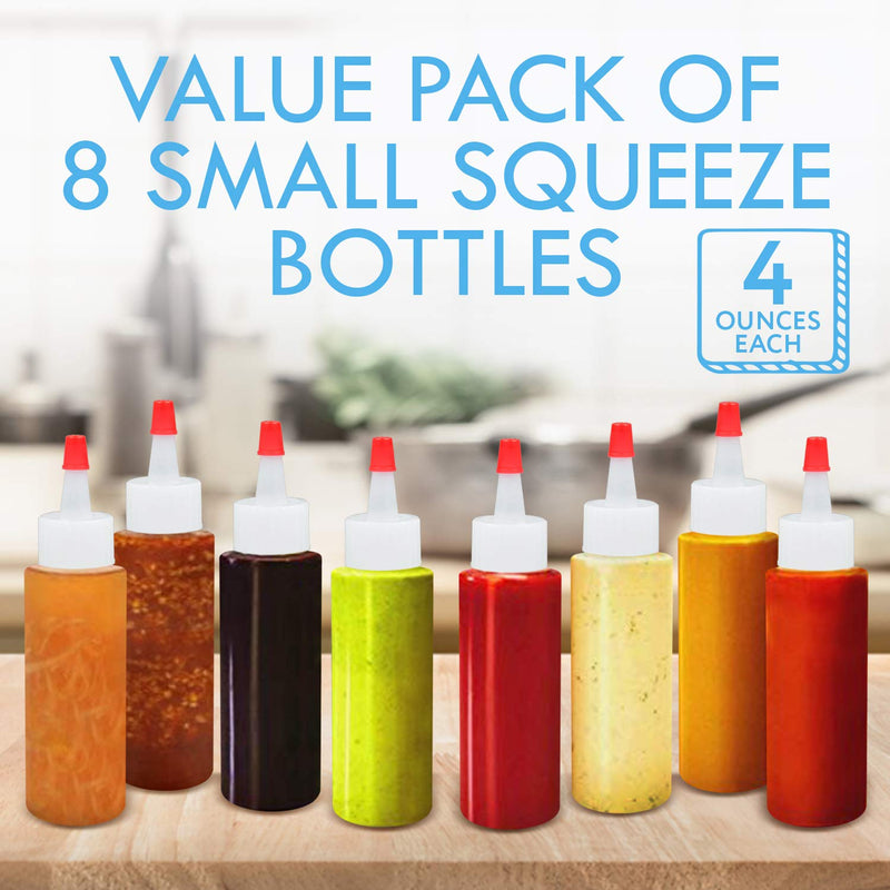 [Australia - AusPower] - 8-Pack of 4 Oz Plastic Small Squeeze Bottles and Caps - BPA-Free, Latex-Free, Food-Grade - Great for Icing, Cookie Decorating, Sauces, Condiments, Arts and Crafts and More! 