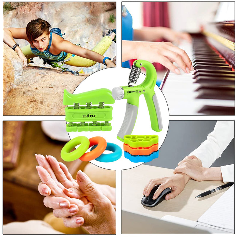 [Australia - AusPower] - Hand Grip Strengthener Kit with Finger Exerciser, Finger Stretchers, Adjustable Hand Gripper and Exercise Rings, Strength Trainer for Athletes, Pianists, Guitar and Therapy 
