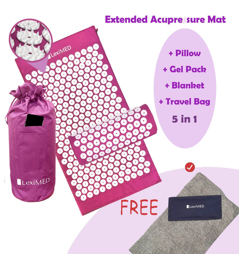 [Australia - AusPower] - Extended Acupressure Mat and Pillow Set + Gel Pack+ Blanket+ Travel Bag, Lotus Mat Relax Neck Lower Back Lumbar Great for Muscle Relaxation After Yoga Workout 