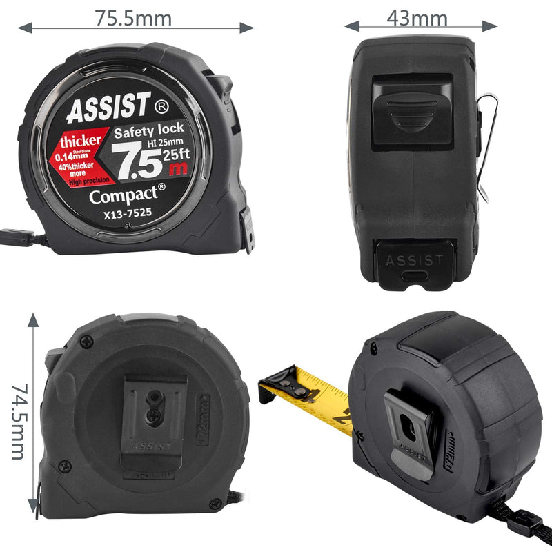 [Australia - AusPower] - ASSIST 25FT Measuring Tape by ASSIST 2.6m Level Standout, Both Side Printing Metal Blade,40% Thicker Blade,Heavy Duty,8 Times Longer Lifetime Than Normal one,Industray Grade 