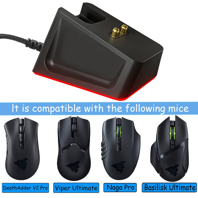 [Australia - AusPower] - Charging Dock with 4.9Ft USB Charging Cable Fits for Razer Naga Pro/DeathAdder/Basilisk/Viper Ultimate Gaming Mouse,Magnetic Dock with Charge Status Indicator and Anti-Slip Sticker Black 