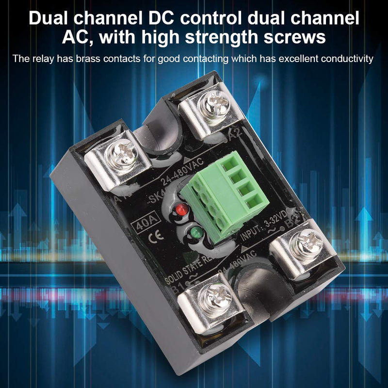 [Australia - AusPower] - Dual Channel DC Control Dual Channel AC Solid State Relay 24-480VAC Single Phase DC-AC SSR Relay Module(40A(BERM-SK40DA)) 