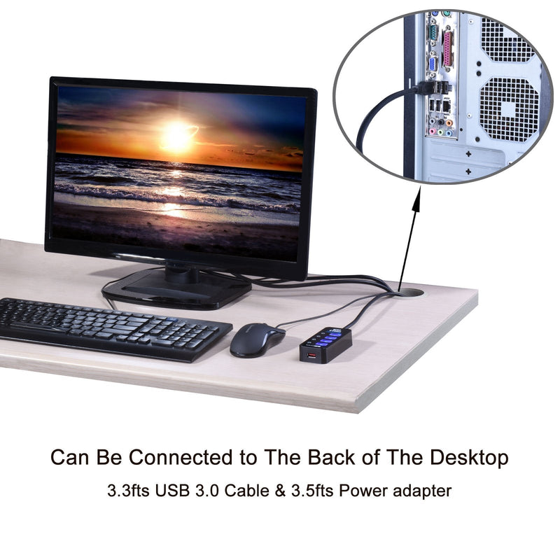 [Australia - AusPower] - USB 3.0 Hub, Tendak USB Hub with 4 USB 3.0 Data Ports + 1 USB Smart Charging Port and Power Supply Adapter with Individual On/Off Port Switches for PS4 Pro PS4 Slim Xbox One 