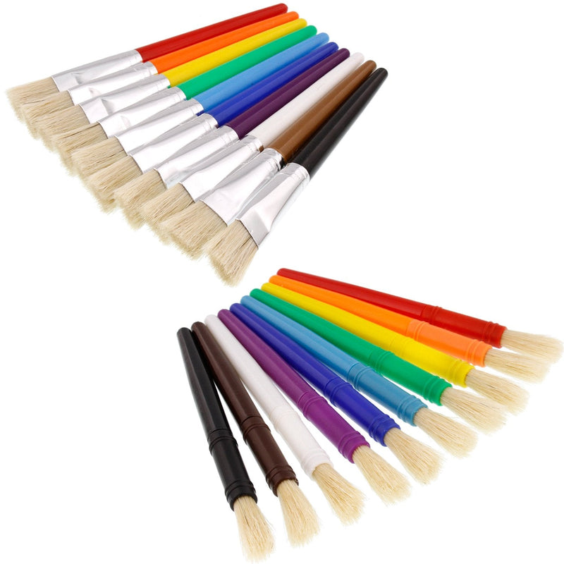 [Australia - AusPower] - U.S. Art Supply 20-Piece Large Round and Flat Children's Hog Bristle Tempera Paint Brush Set - Fun Kid's Party, School, Student, Class Craft Painting - Beginners Starter Artist Painting Brush Kit Assorted Hog Bristle 