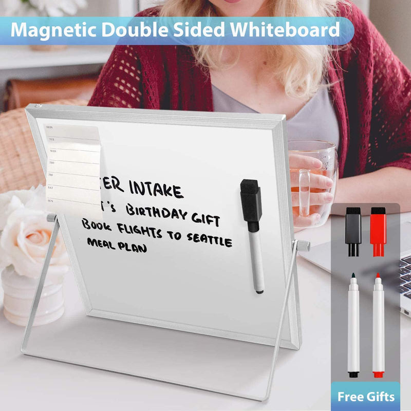 [Australia - AusPower] - Small WhiteBoard with Stand 10" X 10", ARCOBIS Magnetic Double-Sided Dry Erase White Board Easel for Desk Students Kids Home Office Silver 10“ X 10” 