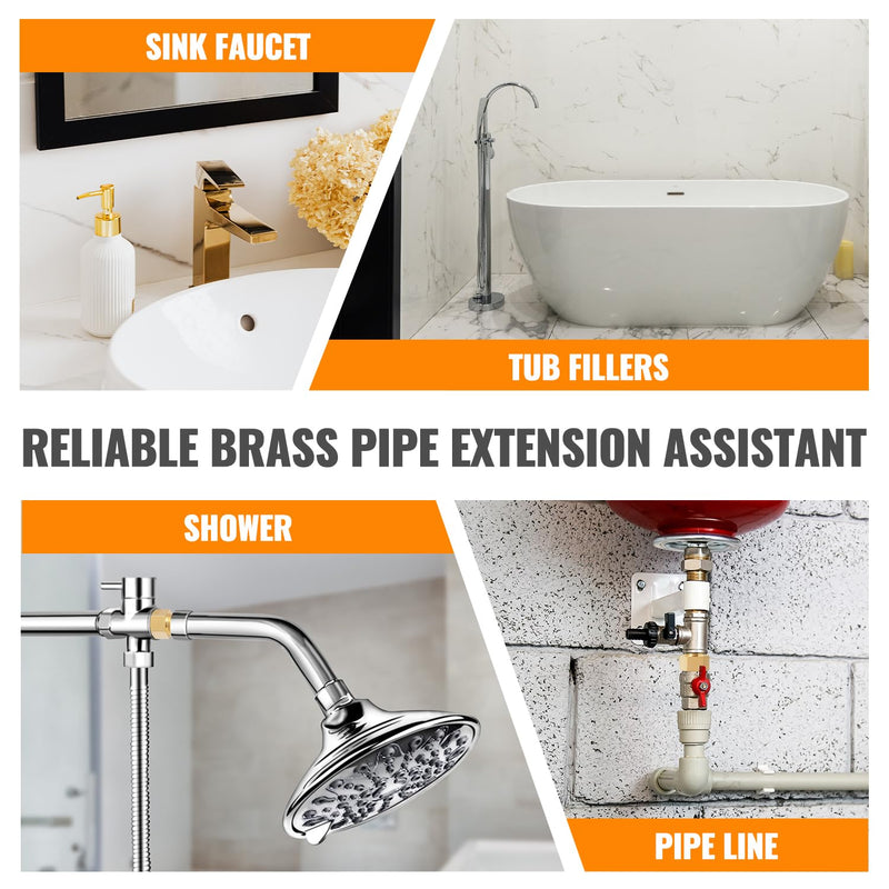 [Australia - AusPower] - SUNGATOR Brass Pipe Fitting Set, 1/2 Inch Male Ã— 1/2 Inch Female Pipe Hex Nipple Extension Fitting Adapter, 1/2'' Brass Pipe Extension Fitting Connector with Sealing Tape, 30/40/50/70/100MM (5 Pcs) 