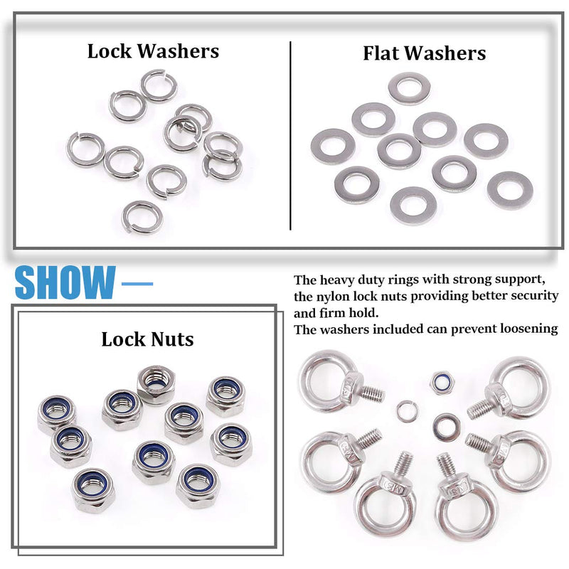 [Australia - AusPower] - Glarks 36Pcs 304 Stainless Steel M8 Male Thread Machinery Shoulder Lifting Ring Eye Bolt with Lock Nuts/Lock Washers/Flat Washers Set 