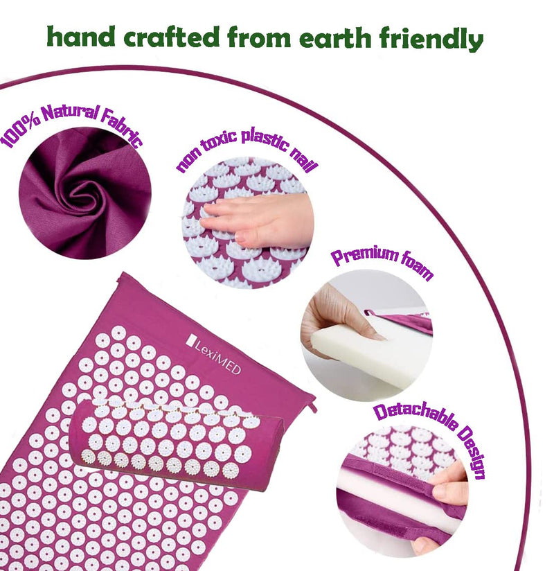 [Australia - AusPower] - Extended Acupressure Mat and Pillow Set + Gel Pack+ Blanket+ Travel Bag, Lotus Mat Relax Neck Lower Back Lumbar Great for Muscle Relaxation After Yoga Workout 