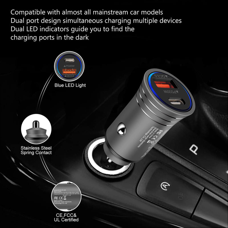 [Australia - AusPower] - USB C Car Charger 38W USB C Car Charger,Type C Fast Power Charging Block Dual Port QC+PD Plug Cargador Carro Lighter Adapter Compatible with iPhone 13 12 11 Pro Max,Samsung Note 20 S21 S20 S10 A10E Gray 