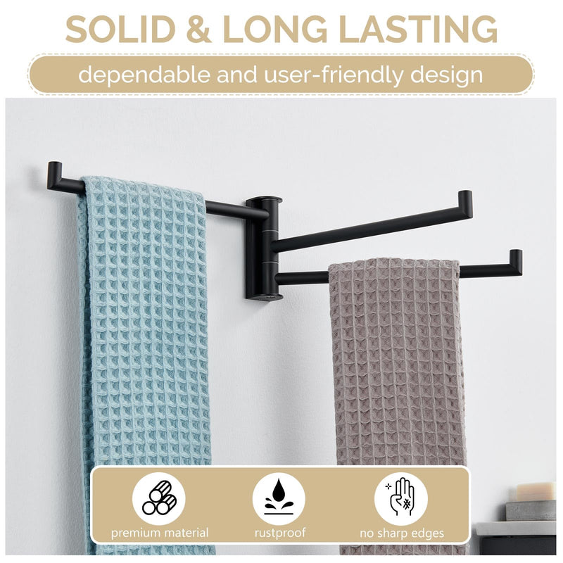 [Australia - AusPower] - Swivel Hand Towel Holder 3 Bars, Angle Simple 304 Stainless Steel Hand Towel Rack, Folding Bathroom Towel Hanger Wall Mount, Matte Black 