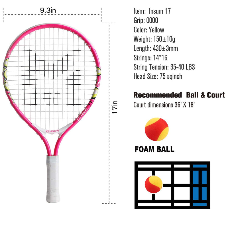 [Australia - AusPower] - insum Kids Tennis Racket Starter Kit for Kids with Shoulder Strap Bag Mini Tennis Racket Toddler Tennis Raquet 17 Inch for Age 4 and Under 
