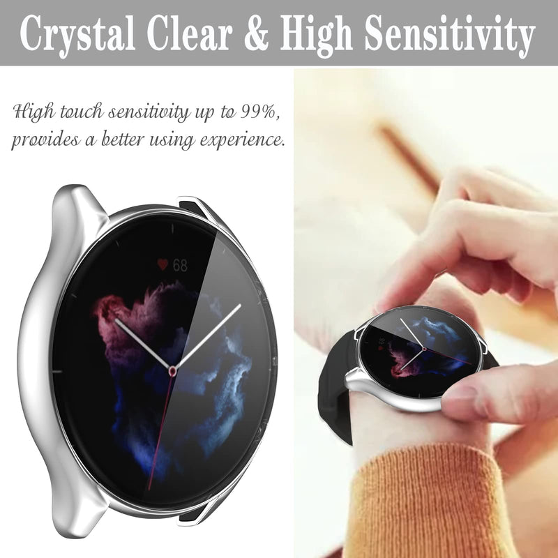 [Australia - AusPower] - Case Compatible with Amazfit GTR 3 & GTR 3 Pro (Not GTR 2) Screen Protector Soft TPU Scratch Resistant Full Cover for GTR 3 and GTR 3 Pro Smartwatch Accessories (GTR 3/GTR 3 Pro, Black/Silver/Clear) GTR 3/GTR 3 Pro 