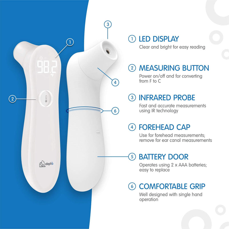 [Australia - AusPower] - Elepho eTherm Ear & Forehead Thermometer | Infrared & Digital Thermometers for Adults, Kids, Babies & Infants | Instantly & Accurately Reads Temperature | Slim Design, Easy to Read Large LCD Display… 