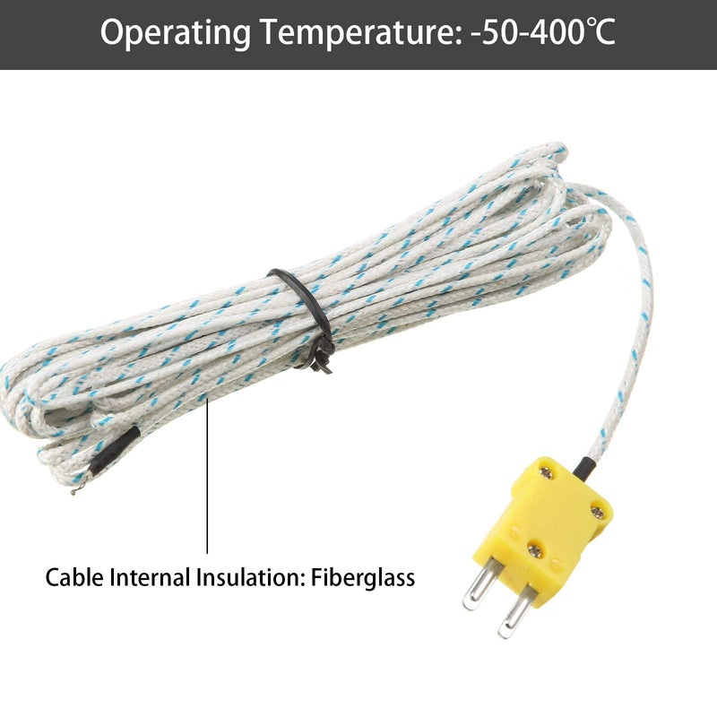 [Australia - AusPower] - 3 Meters K Type Mini-Connector Thermocouple Temperature Probe Sensor Temperature Sensing Line K Type Thermocouple Wire Measure Range -50 to 400 Celsius, Compatible with TM902C/ TES1310 (5 Pieces) 5 
