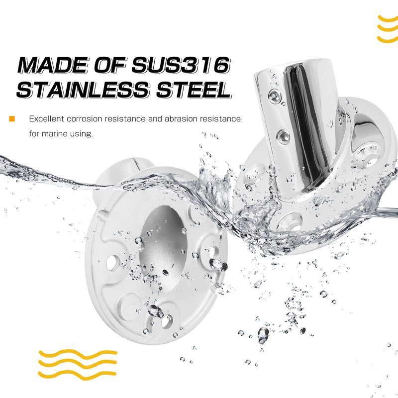 [Australia - AusPower] - AMYSPORTS Stainless Boat Rail Base Round Heavy Duty Handrail Base Boat Deck Hardware Marine Bases Steel SUS316 