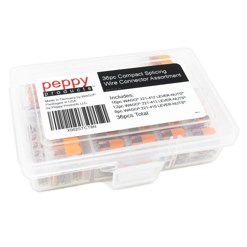 [Australia - AusPower] - WAGO 221 LEVER-NUTS 36pc Compact Splicing Wire Connector Assortment. Includes (16x) 221-412, (12x) 221-413, (8x) 221-415 
