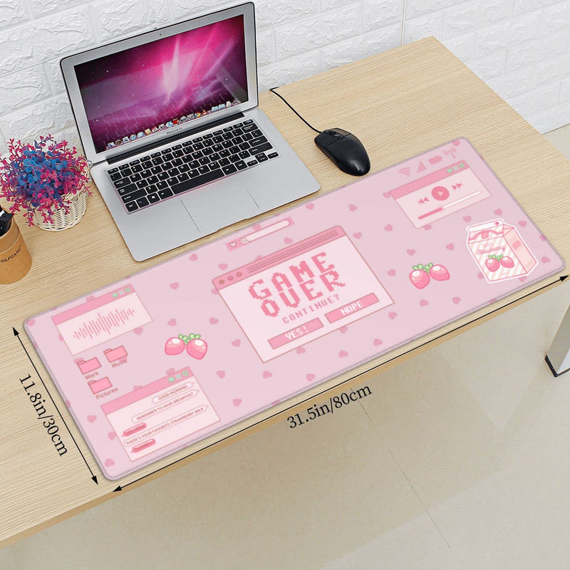 [Australia - AusPower] - Pink Game Strawberry Milk Gaming Mouse Pad XL, Large Extended Mousepad Desk Pad, Long Nonslip Rubber Mice Mats Stitched Edges Playmat for Office Home Gamer, 31.5x11.8 Inch Pink Game Strawberry Milk 