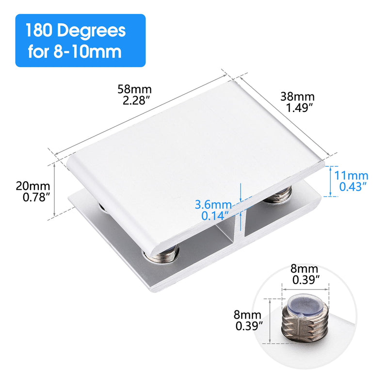 [Australia - AusPower] - Kitmose 8 PACK Glass Clamp,180 degree glass to glass clamp,Adjustable Double Side Aluminum Alloy Glass Shelf Support Bracket,Glass Clip Holder for 8-10mm Thickness suitable for glass thicknesses of 8-10mm 