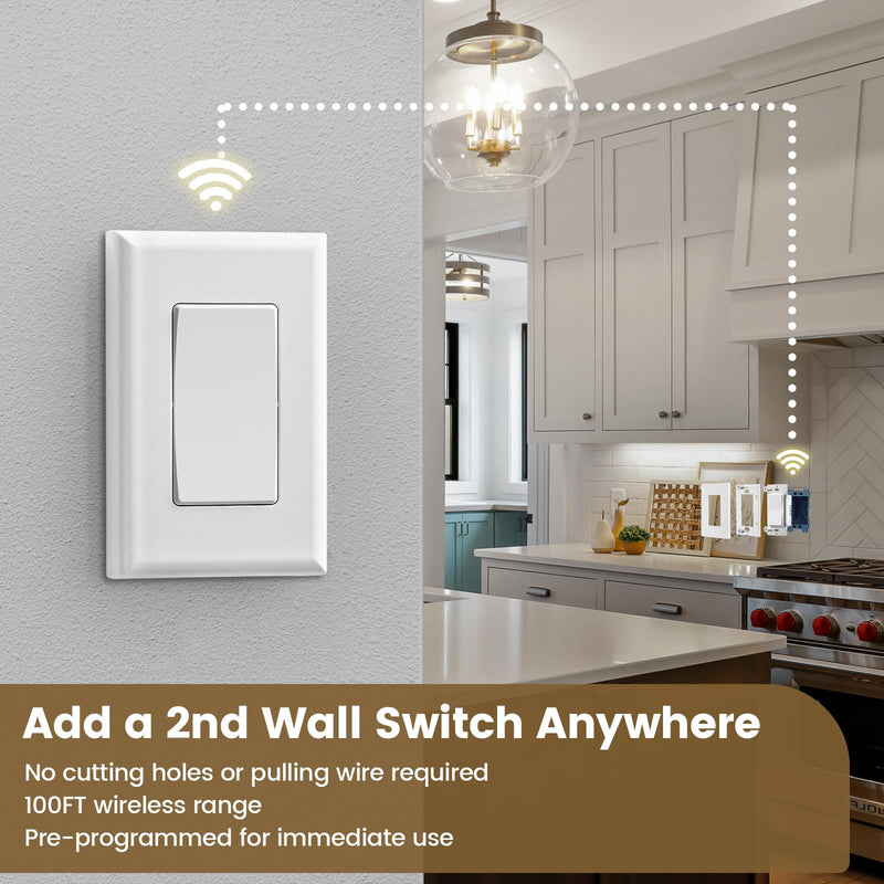 Suraielec 3 Way Wireless Light Switch, Neutral Wire Required, Grounding ...