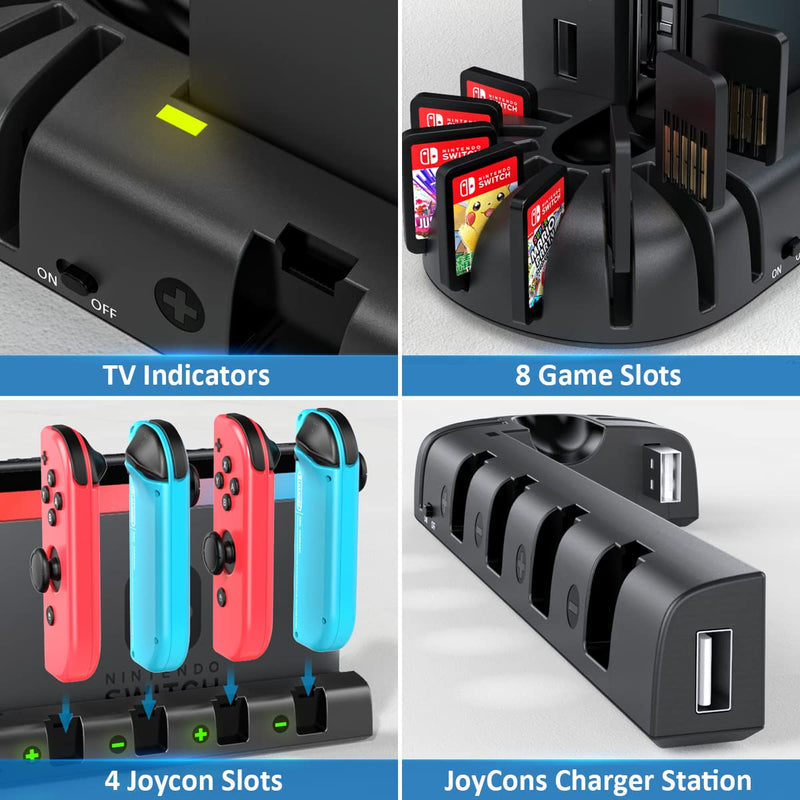 [Australia - AusPower] - Switch Controller Charging Dock Station Compatible with Nintendo Switch & OLED Model Joycons, KDD Switch Controller Charger Dock Station with Upgraded 8 Game Storage for Nintendo Switch Joycon & Games 