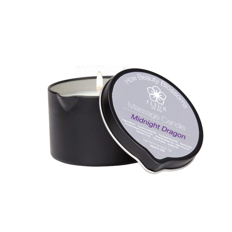 [Australia - AusPower] - Massage Oil Candle by Fleur De Spa - All Natural - 6oz with Pour Spout Made in USA (Midnight Dragon) midnight dragon 