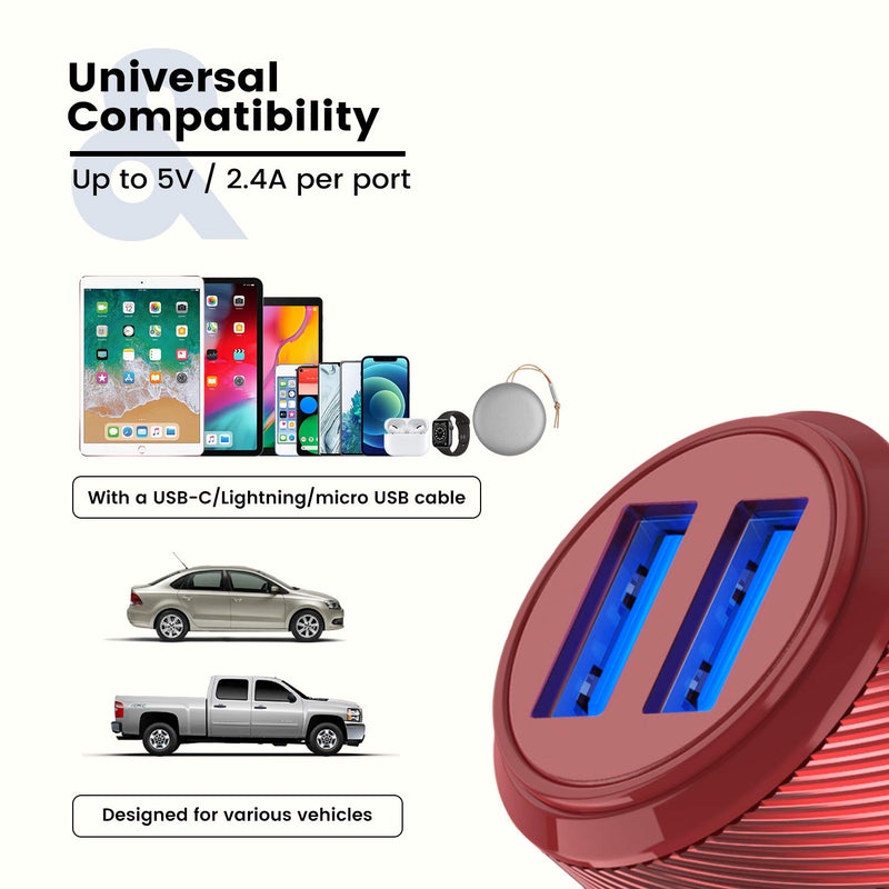 [Australia - AusPower] - RAMPOW Car Charger, 24W 4.8A Dual Port Cigarette Lighter Car Charger Adapter with Blue LED for iPhone 13/12/7/7Plus/6/6s/5s/SE,Samsung Galaxy S21/S20/S9/S8,iPad,Motorola,LG,HTC,Tablet & More-Red Red 