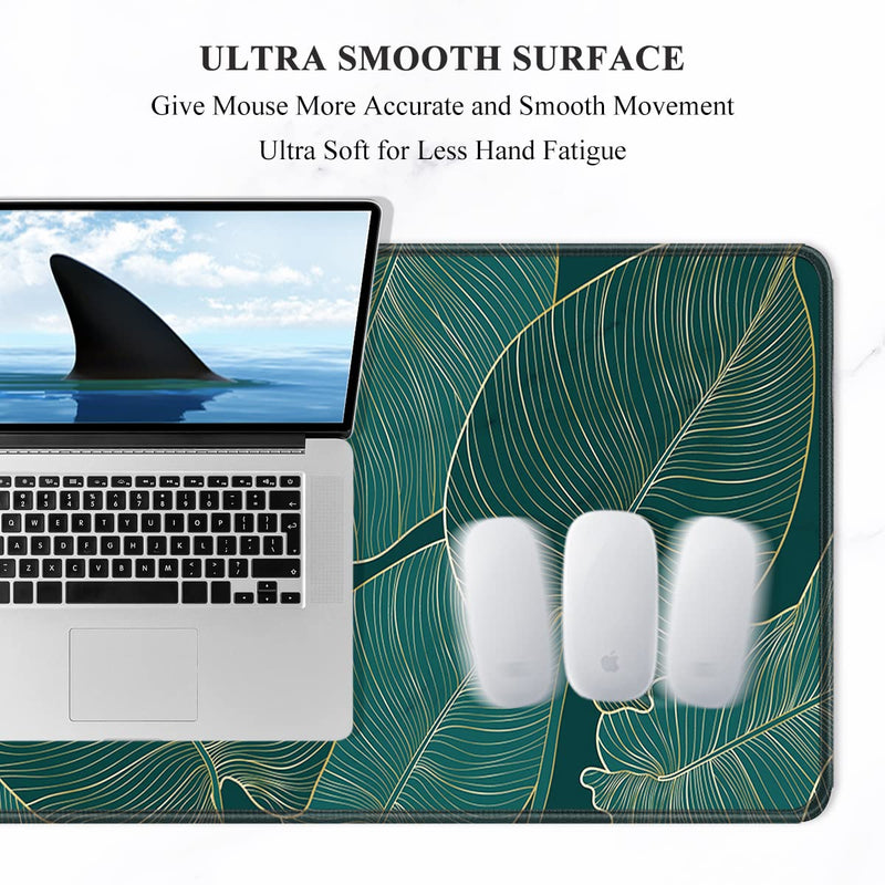 [Australia - AusPower] - Auhoahsil Desk Pad, XL Extended Large Gaming Mouse Pad 31.5 x 11.8 Inch, Waterproof Mousepad with Stitched Edge, Non-Slip Computer Keyboard Laptop Mat for Women Men Office Work, Teal Tropical Leaves 