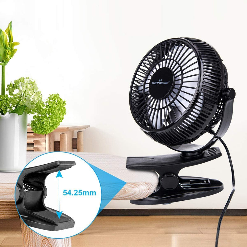 [Australia - AusPower] - USB Desk Fan, 4 inch Stroller Fan, Mini Clip on Fan , 2 Speed Portable Quiet Fan, 360° Rotate USB Fan for Home, Office and Camping(Black) Black 