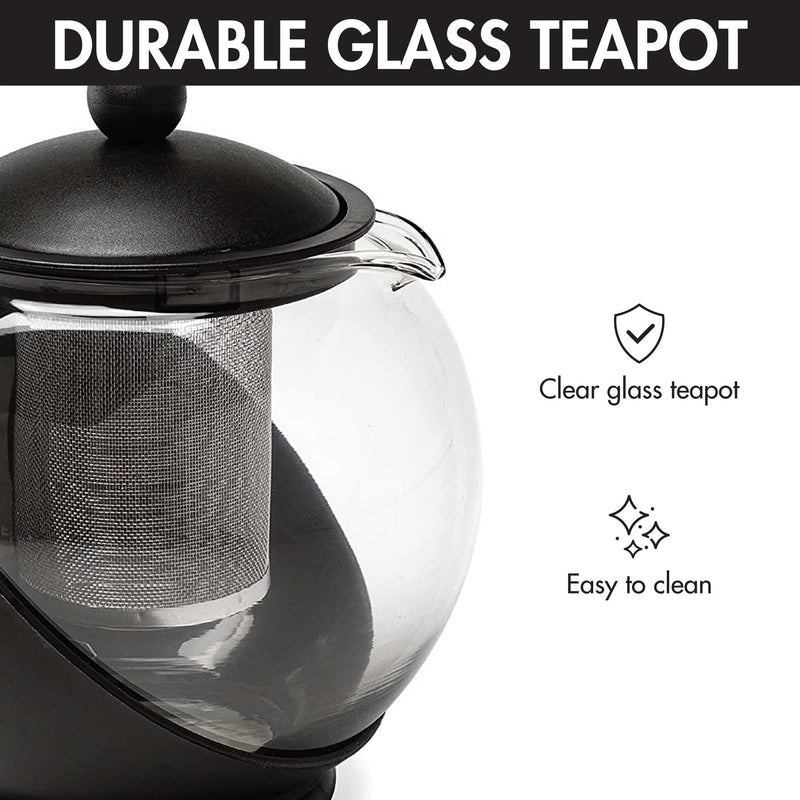 [Australia - AusPower] - Primula Half Moon Teapot with Removable Infuser, Glass Tea Maker, Stainless Steel Filter, Dishwasher Safe, 40-Ounce, Black 