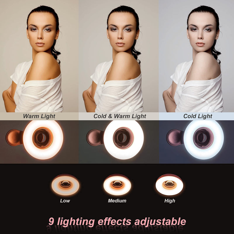 [Australia - AusPower] - Macro Lens for iPhone and Android with Mini Clip Ring Light, Portable Rechargeable Dimming, for Smart Phone Photography, Camera Video Recording, VLOG Pink 