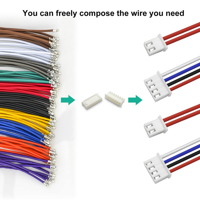 [Australia - AusPower] - Keszoox XH 2.54mm JST Connector Socket Kit with Pre-Crimped Cables Wire 2/3/4/5/6/7/8/9/10 Pin Housing JST Adapter Cable Connector Socket 22AWG Wire 10 Colors XH2.54 