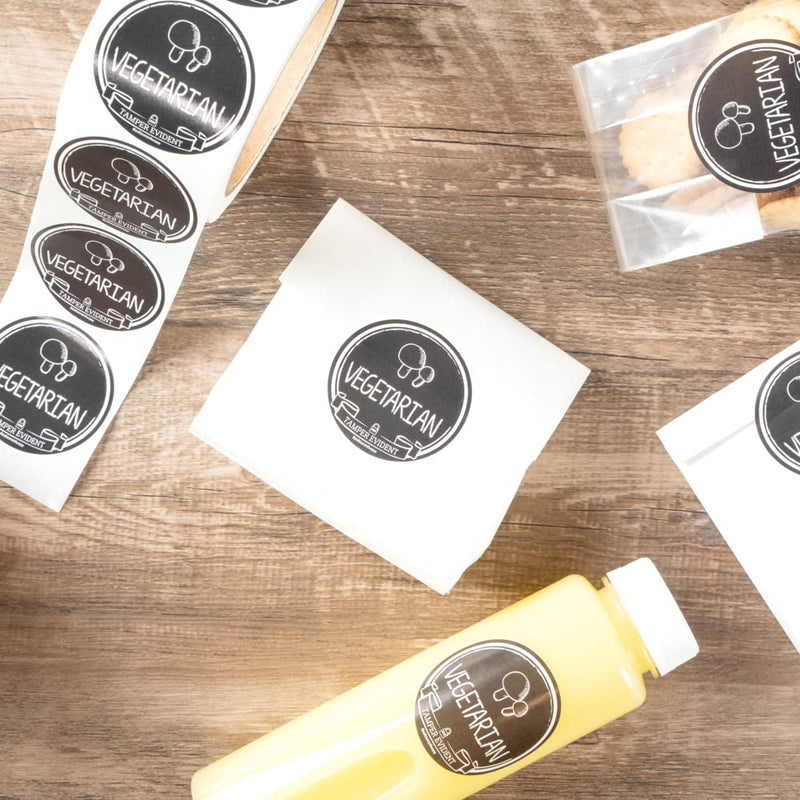 [Australia - AusPower] - Label Tek 2 Inch Tamper-Evident Stickers For Vegetarian Food, 500 Rolled Tamper Seal Stickers - Chalkboard Design, For Safe Food Delivery, Black With White Font Plastic To Go Stickers 