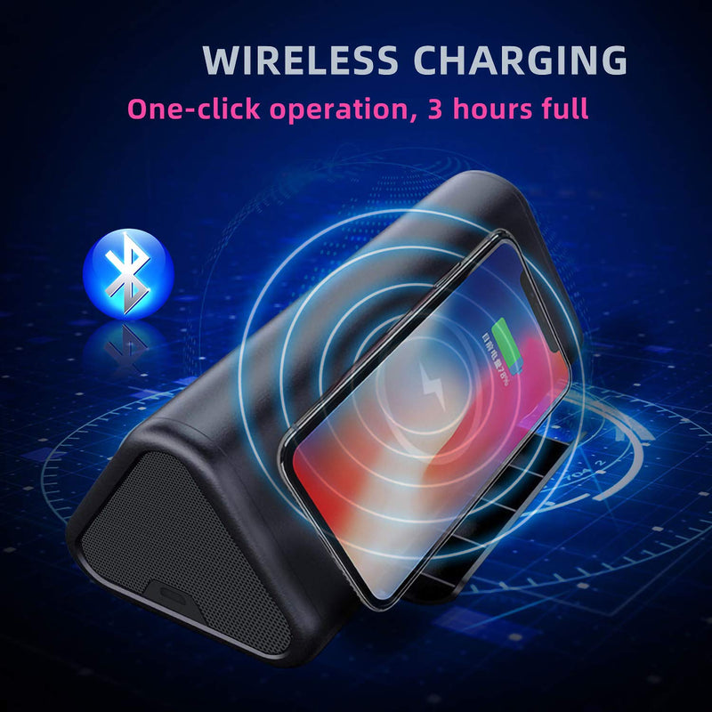[Australia - AusPower] - Bluetooth Wireless Charging Speaker Dock Station, NE100 Premium Stereo Sound Super-Bass Speaker, 3 in 1 Audio Player with Built-in Mic for Handsfree Calls Compatible with iPhone and Samsung Phones 
