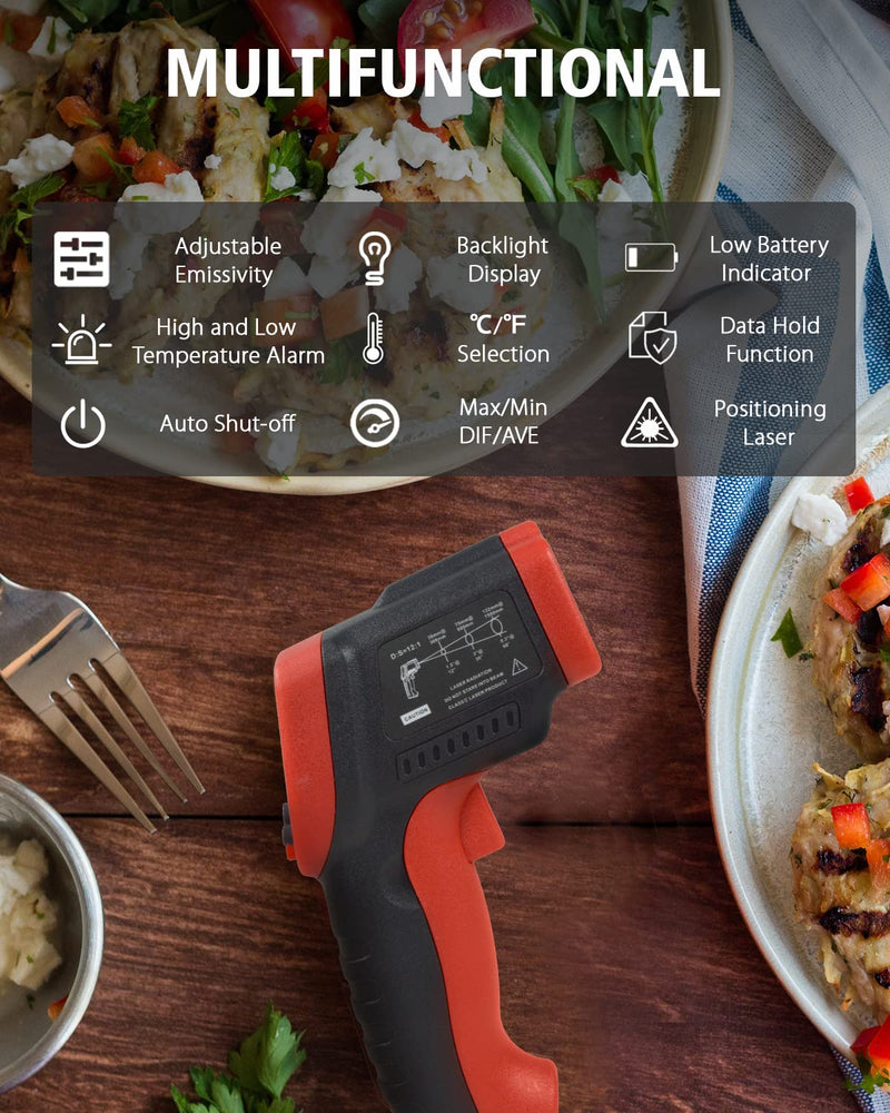 [Australia - AusPower] - Wintact Infrared Thermometer﹣58℉~788℉ (-50℃~420℃) Non-Contact Digital Surface Laser Temperature Gun, Adjustable Emissivity for Kitchen Fridge Freezer Cooking Food Meat (Not for Human) 
