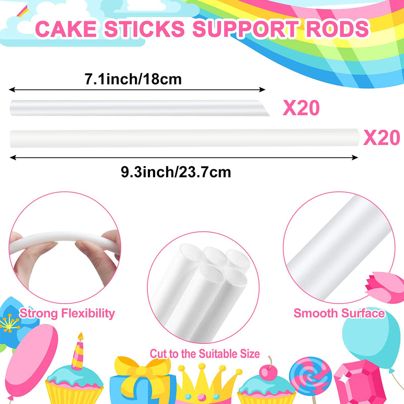 [Australia - AusPower] - Aufind 45 PCS Plastic Cake Dowel Rods Set, 20 White Plastic Cake Sticks Support Rods with 5 Cake Separator Plates for 4, 6, 8, 10,12 Inch Cakes and 20 Clear Cake Stacking Dowels for Tiered Cakes Clear Plates 
